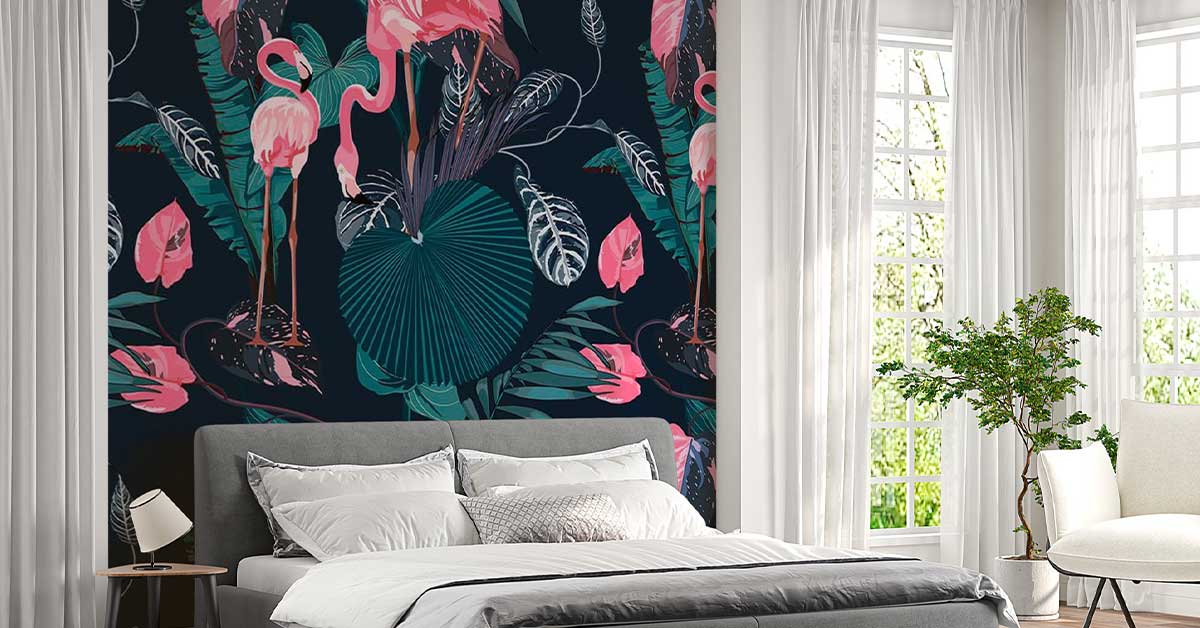 Flamingi na fototapecie