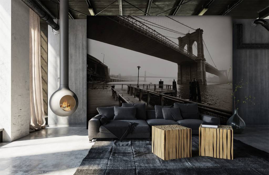 Black and white wallpaper - Brooklyn Bridge - Tienerkamer 7