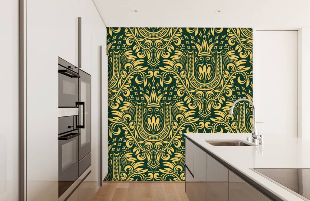 Barok behang - Groen barok patroon - Slaapkamer 4