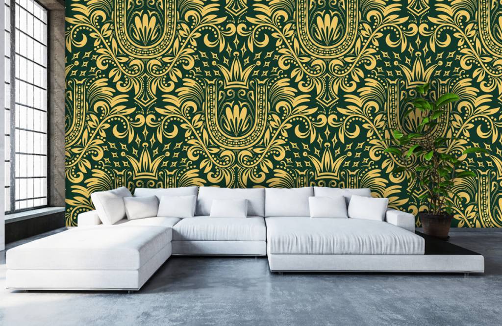 Barok behang - Groen barok patroon - Slaapkamer 6