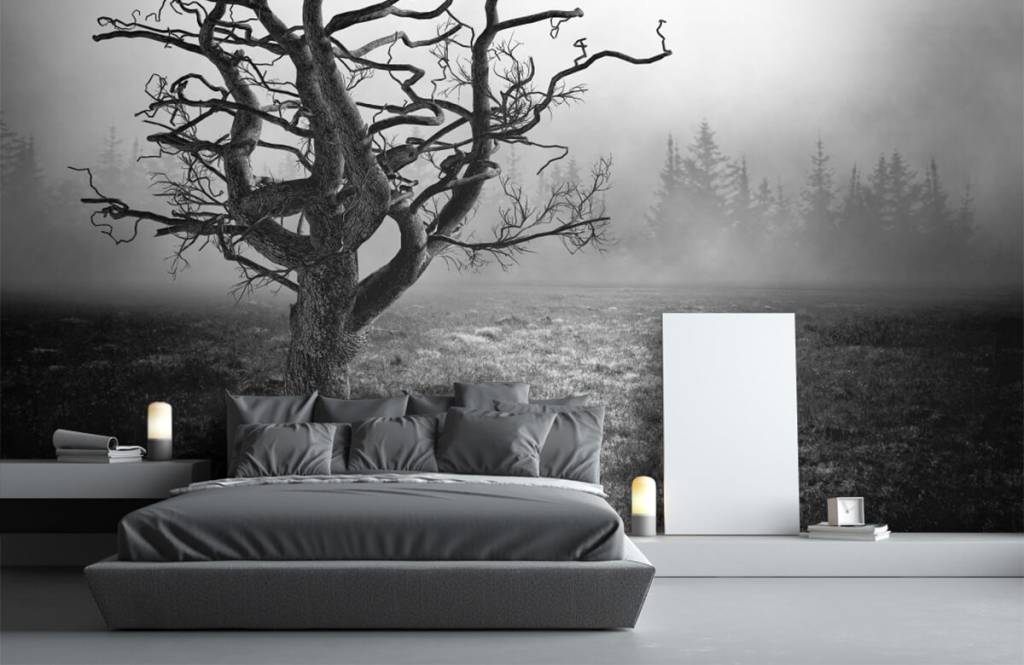 Black and white wallpaper - Sierlijke boom - Slaapkamer 3
