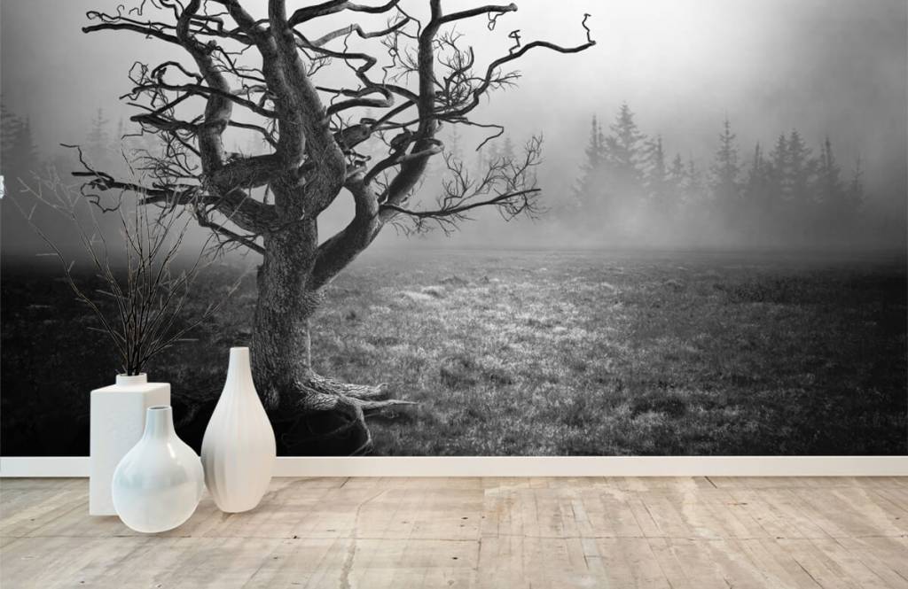 Black and white wallpaper - Sierlijke boom - Slaapkamer 8