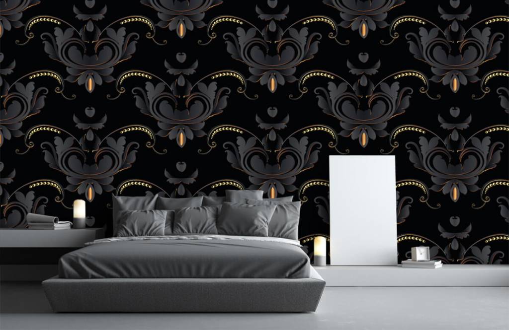 Barok behang - Zwart goud barok patroon - Slaapkamer 1