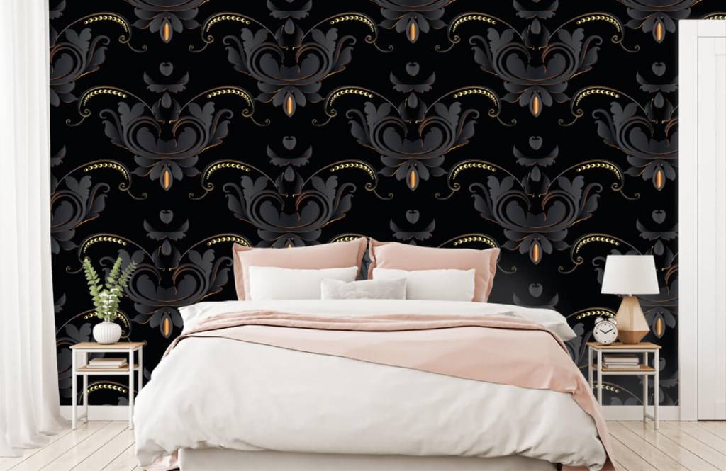 Barok behang - Zwart goud barok patroon - Slaapkamer 3