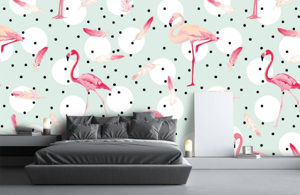 Kids Wallpaper - Flamingo's en veren - Kinderkamer 3
