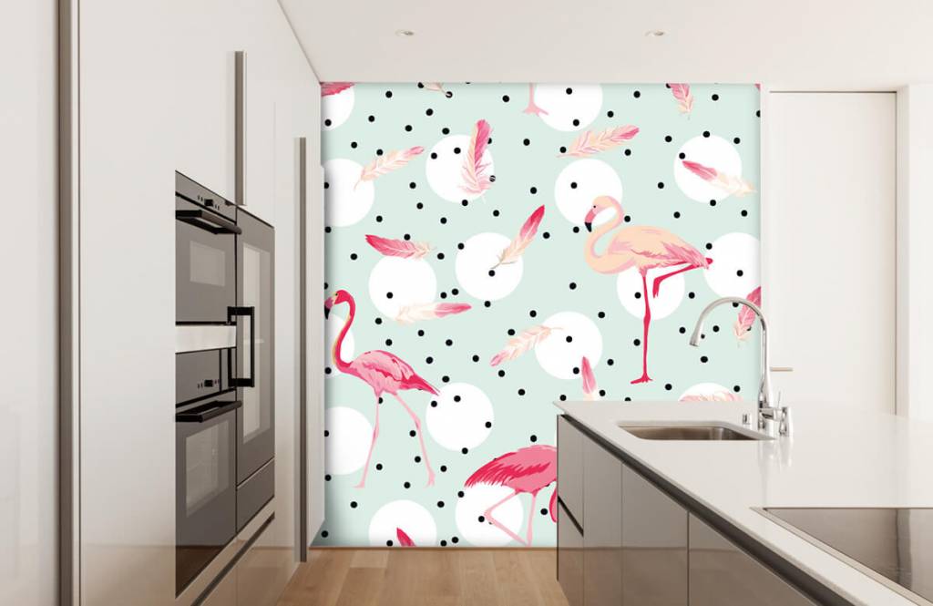 Kids Wallpaper - Flamingo's en veren - Kinderkamer 4