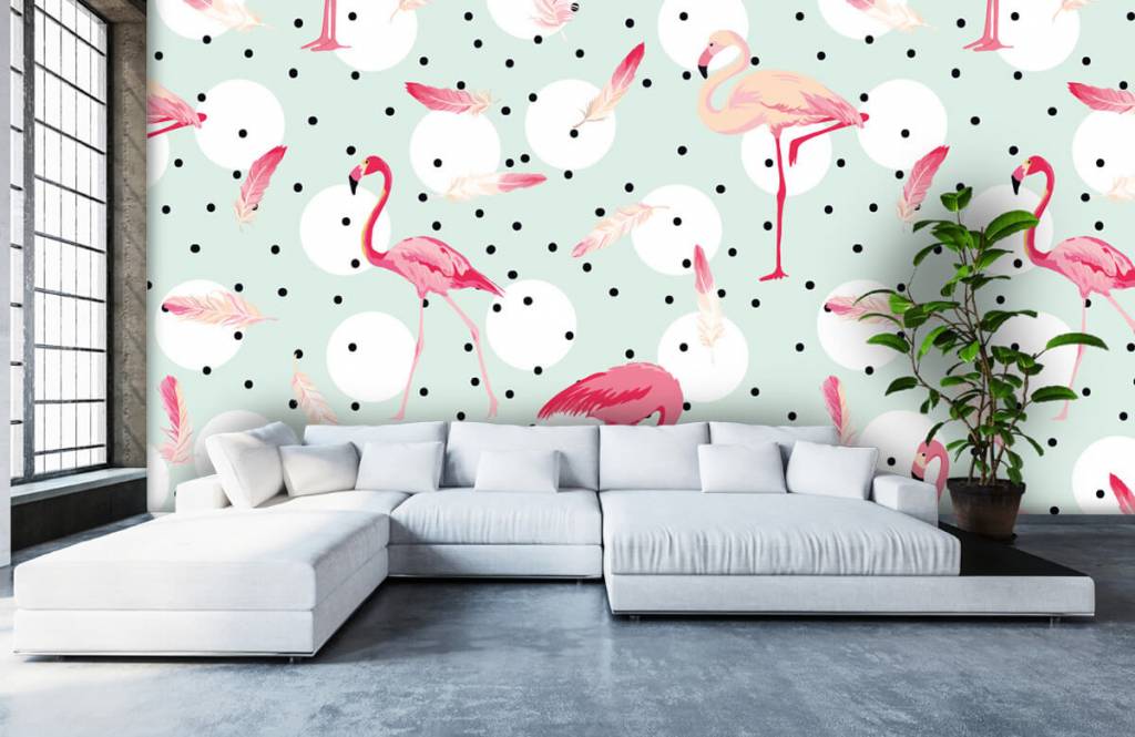 Kids Wallpaper - Flamingo's en veren - Kinderkamer 6