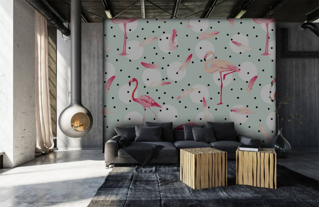 Kids Wallpaper - Flamingo's en veren - Kinderkamer 7
