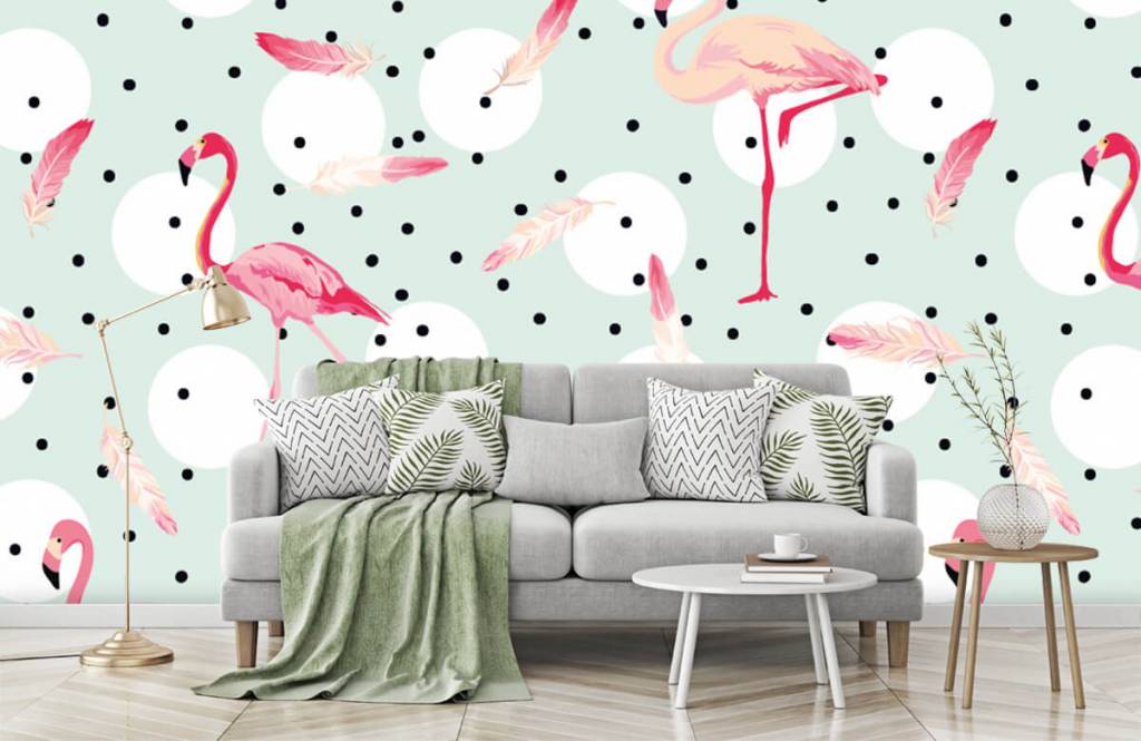 Kids Wallpaper - Flamingo's en veren - Kinderkamer 8