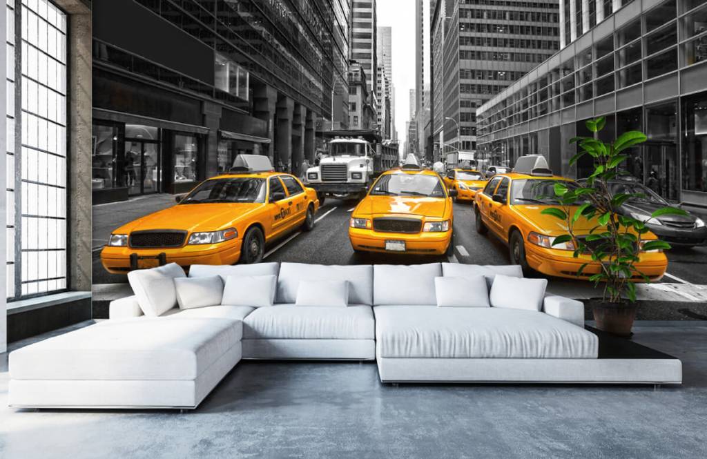 Black and white wallpaper - Gele taxi's in New York - Tienerkamer 1