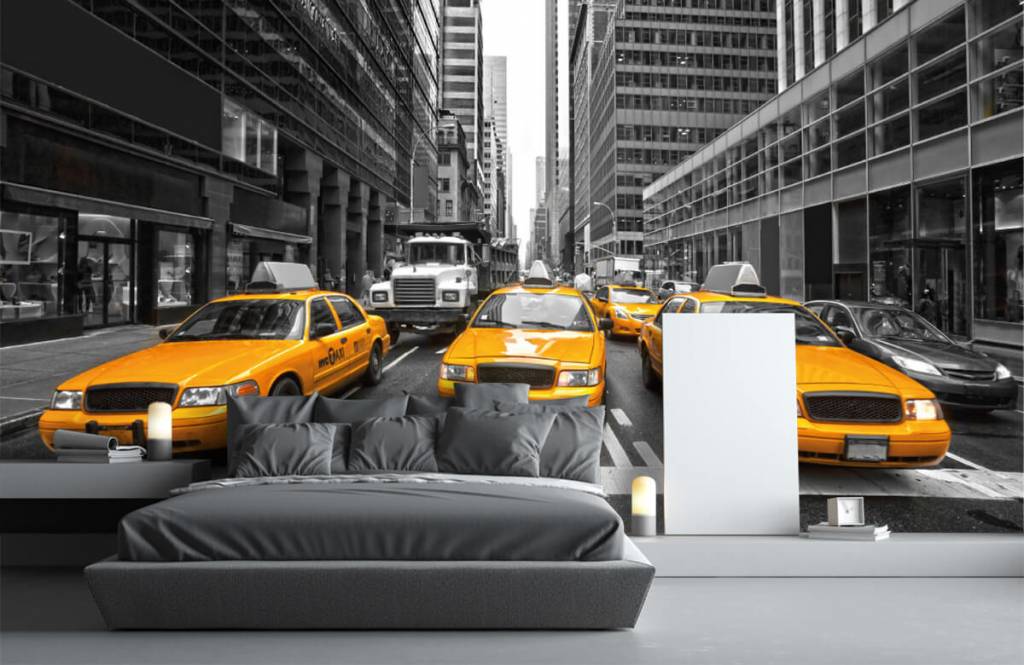 Black and white wallpaper - Gele taxi's in New York - Tienerkamer 3