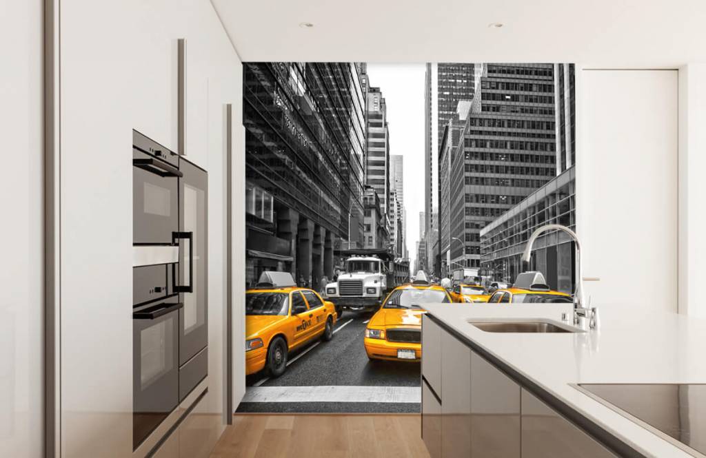 Black and white wallpaper - Gele taxi's in New York - Tienerkamer 4