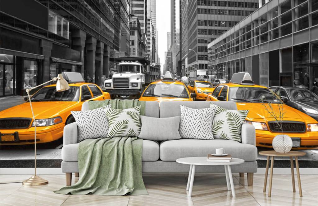 Black and white wallpaper - Gele taxi's in New York - Tienerkamer 7