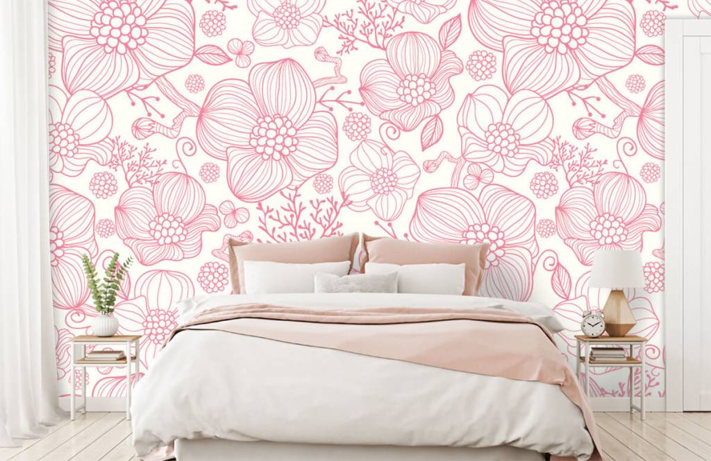 Patterns for Kidsroom - Grote roze bloemen - Slaapkamer 1