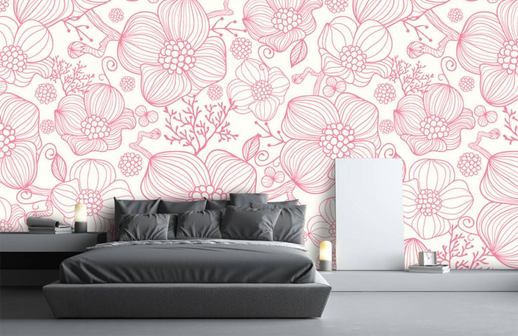 Patterns for Kidsroom - Grote roze bloemen - Slaapkamer 2
