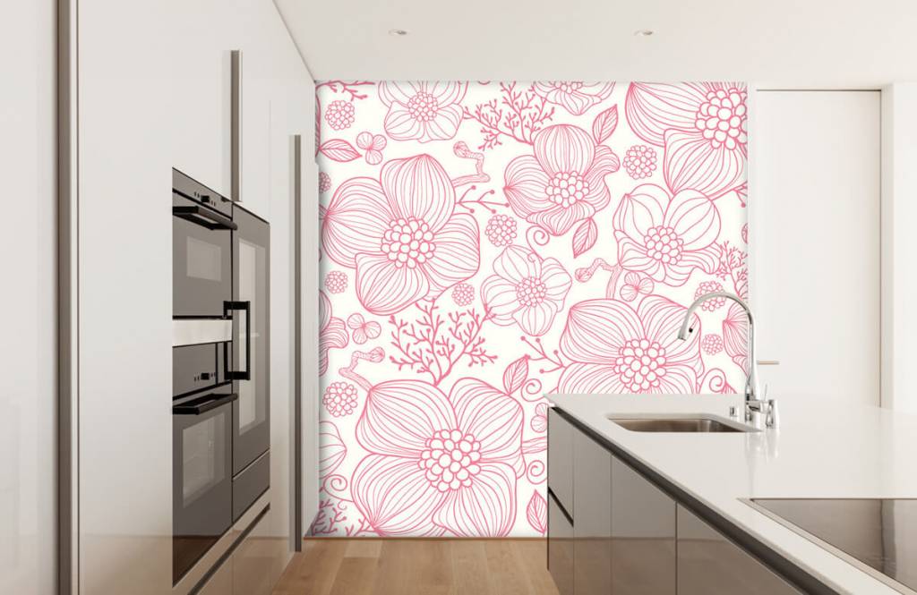 Patterns for Kidsroom - Grote roze bloemen - Slaapkamer 3