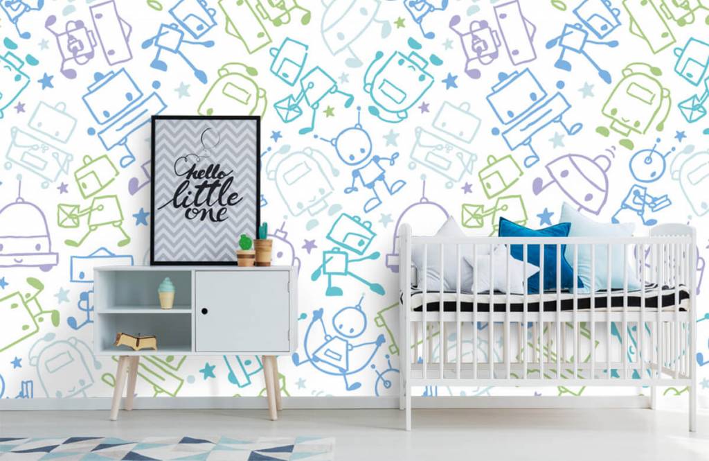 Kids Wallpaper - Kleurrijke ruimte mannetjes - Kinderkamer 6