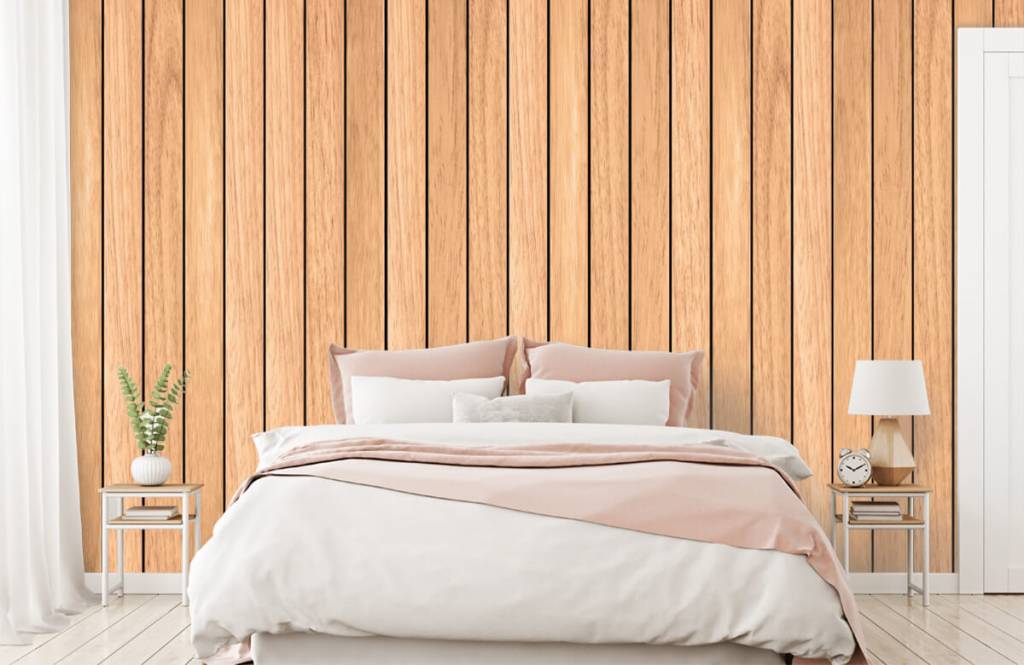 Hout behang - Lichte verticale houten planken - Slaapkamer 2