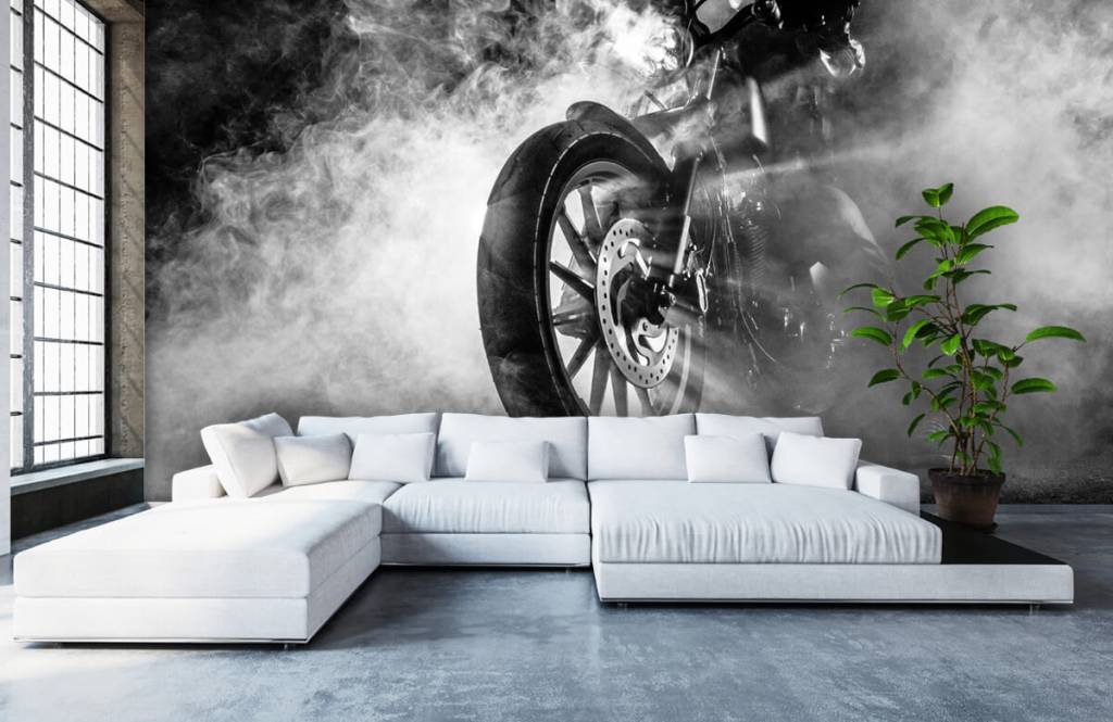 Black and white wallpaper - Motor met rook - Tienerkamer 6