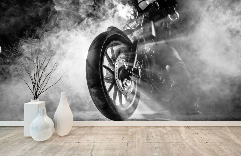 Black and white wallpaper - Motor met rook - Tienerkamer 8
