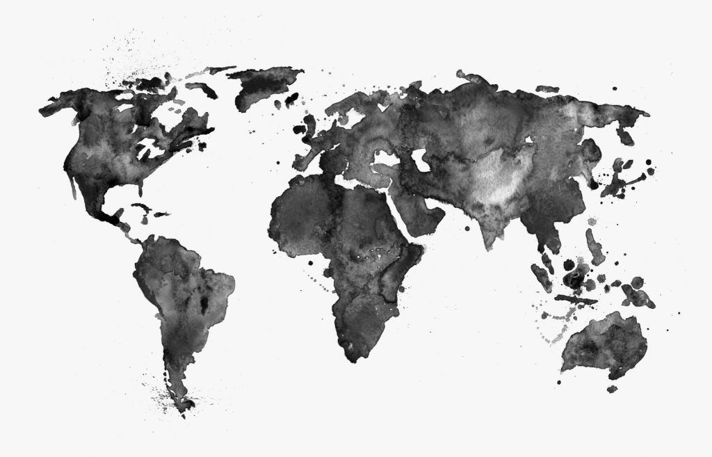 Czarna mapa świata akwareli