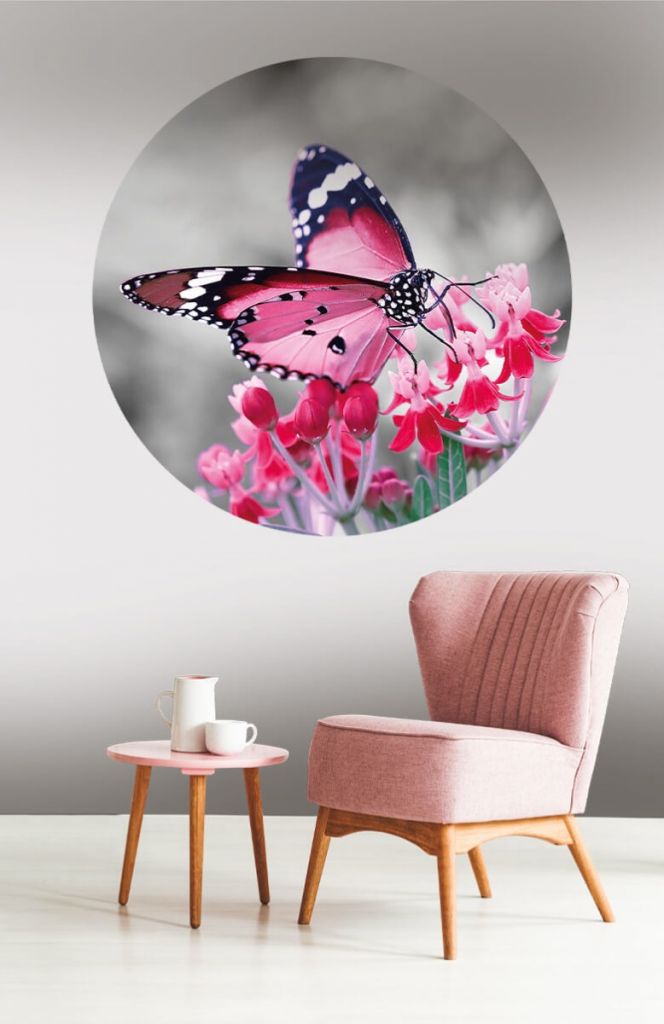 Tapety okrągłe różowy motyl