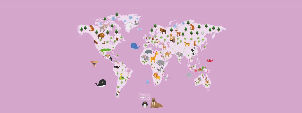 Mapa świata dla dzieci z różowym tłem