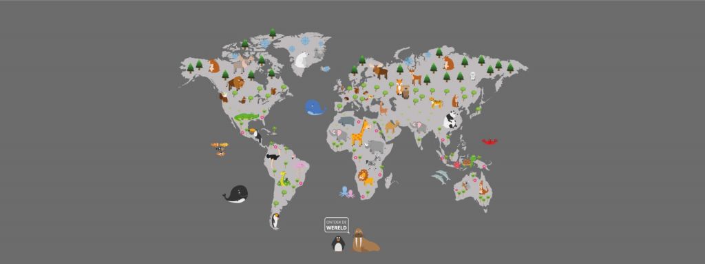 Mapa świata dla dzieci z szarym tłem