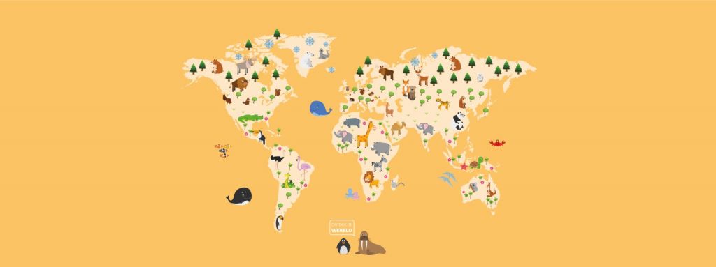 Mapa świata dla dzieci z żółtym tłem