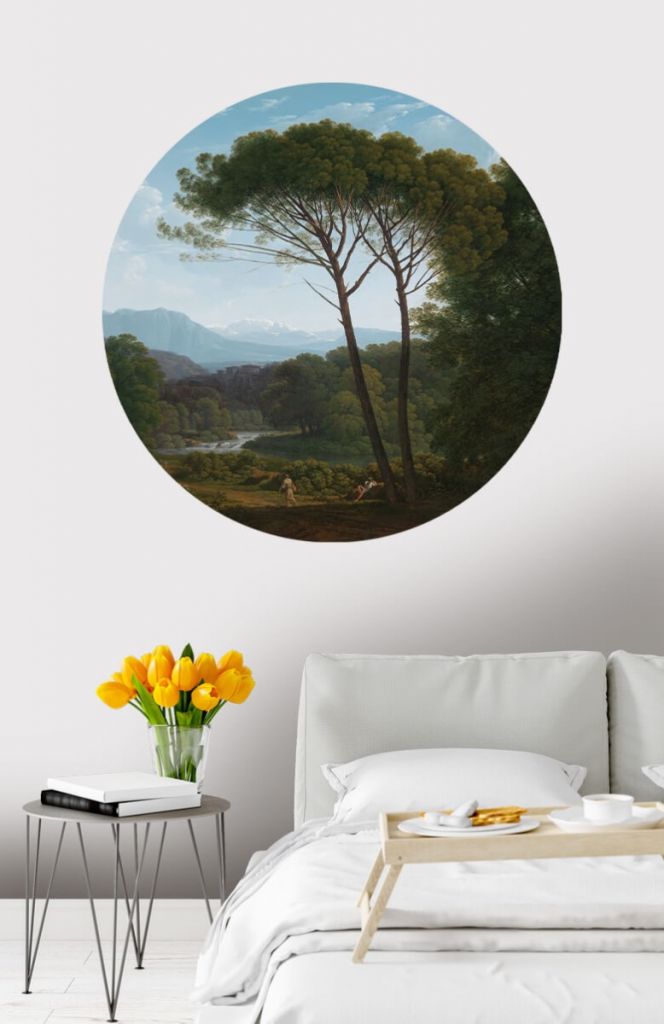 Włoski krajobraz sosnowy okrąg tapetowy z włoskimi drzewami sosnowymi