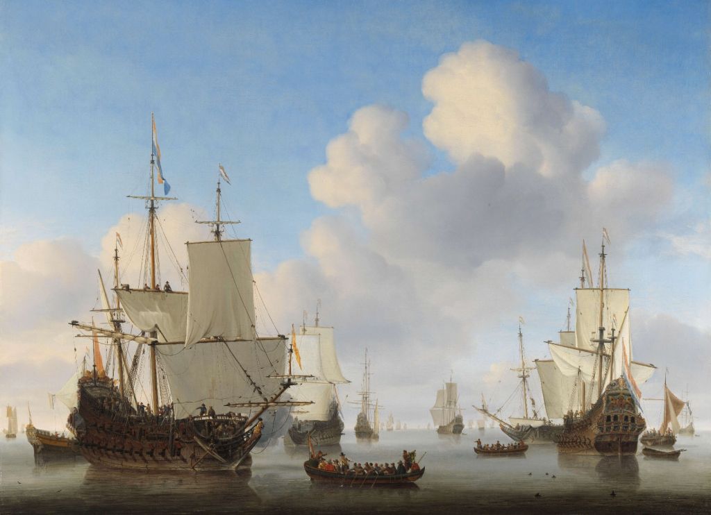 Tapeta fotograficzna Rijksmuseum. Holenderskie statki na spokojnym morzu.