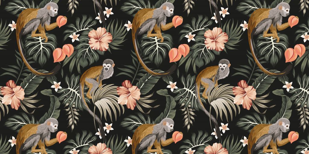 Liście tropikalne z małpami