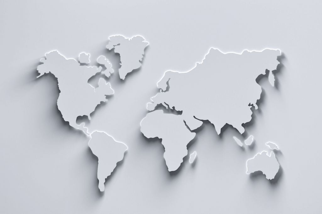 3D Mapa świata w kolorze białym