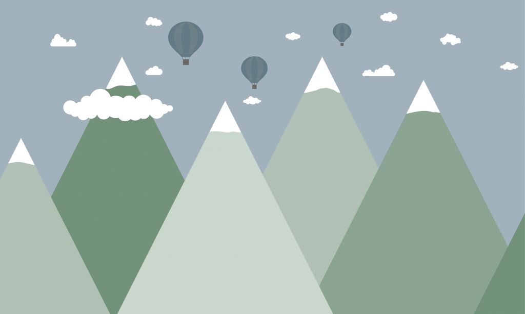 Górski krajobraz z balonami na gorące powietrze