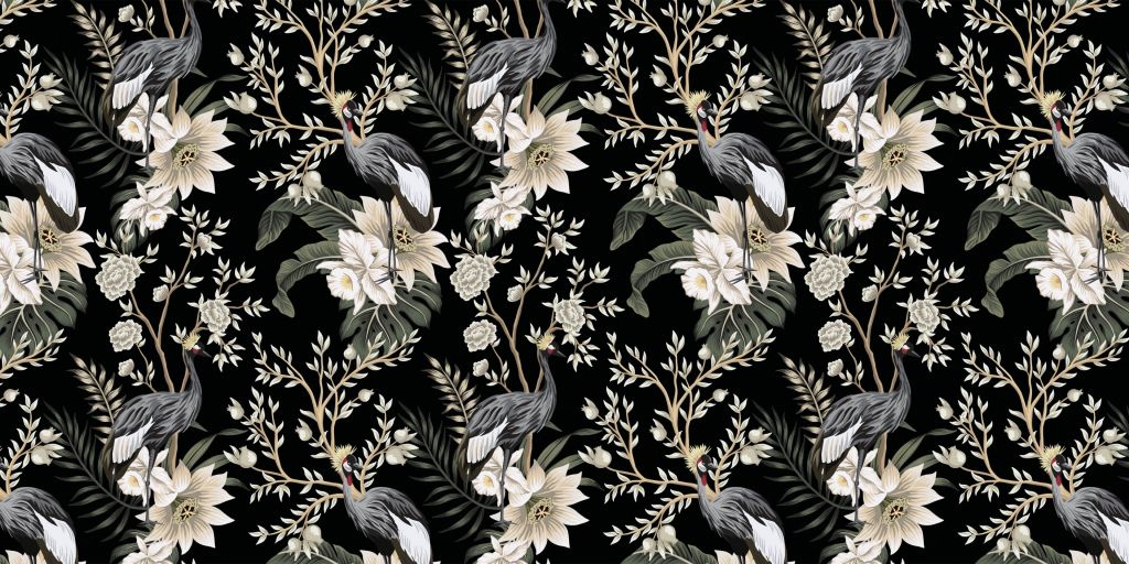 Żurawie między liśćmi