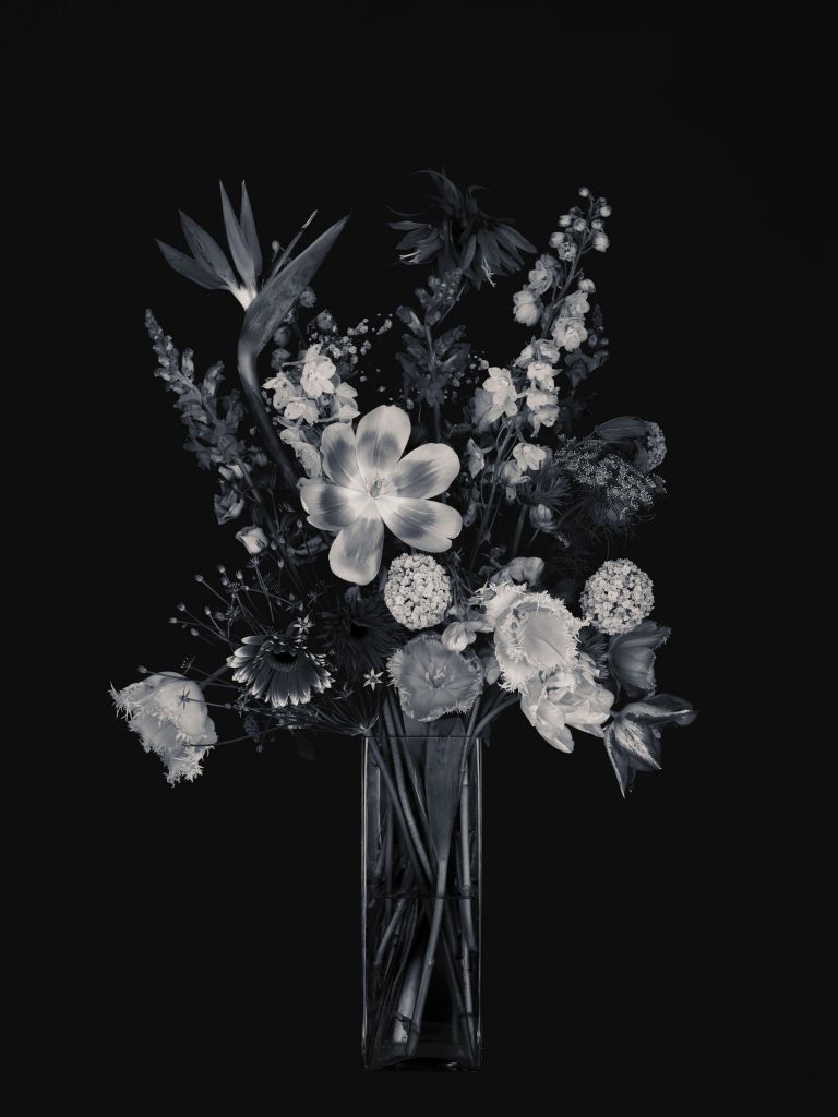 Bukiet kwiatów w czerni i bieli