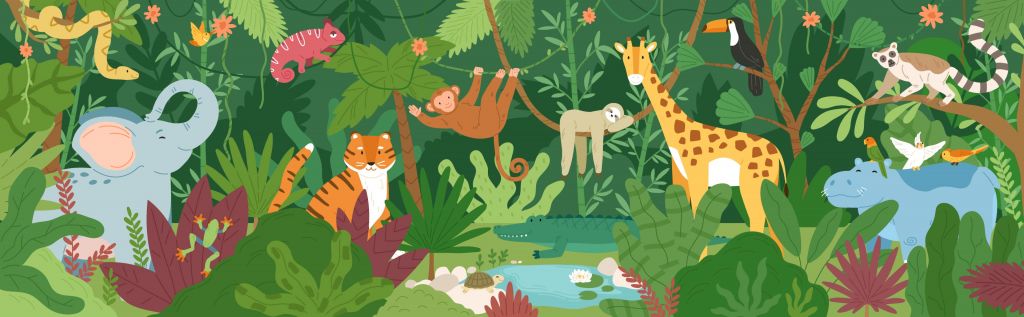 Szczęśliwe zwierzęta z dżungli