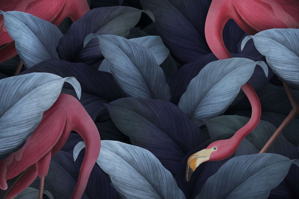 Flamingi z liśćmi