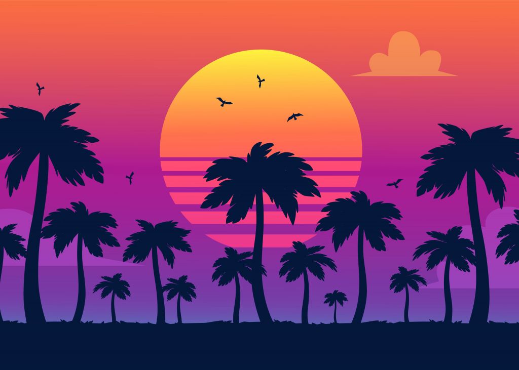 Ilustracja przedstawiająca zachód słońca