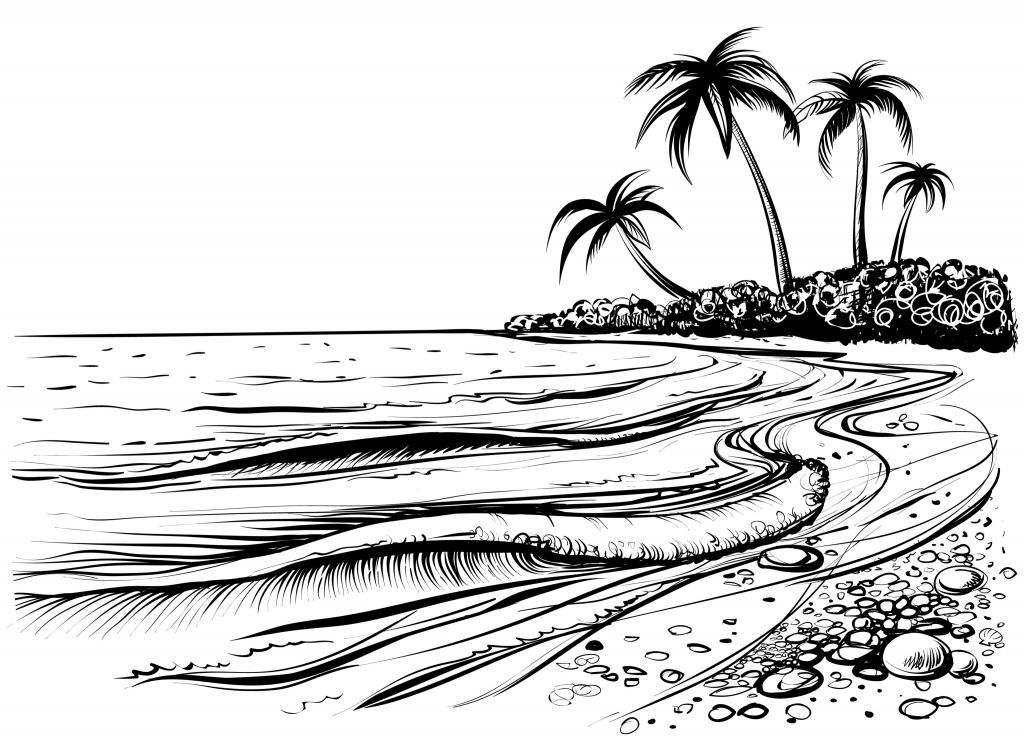 Plaża narysowana w surowych liniach