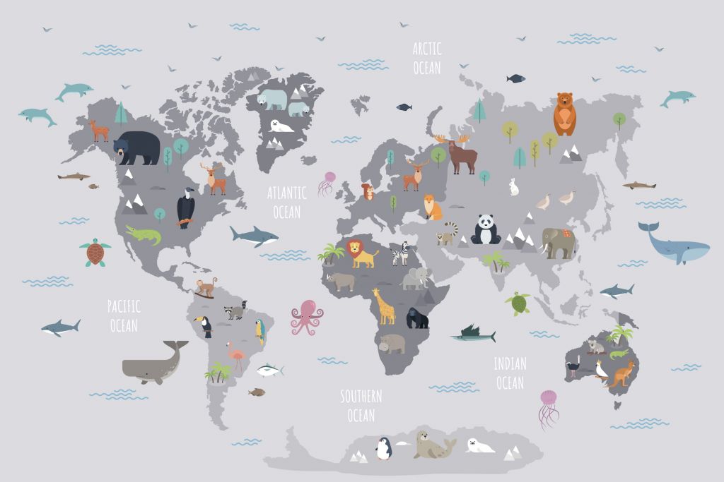 Mapa świata z dzikimi zwierzętami