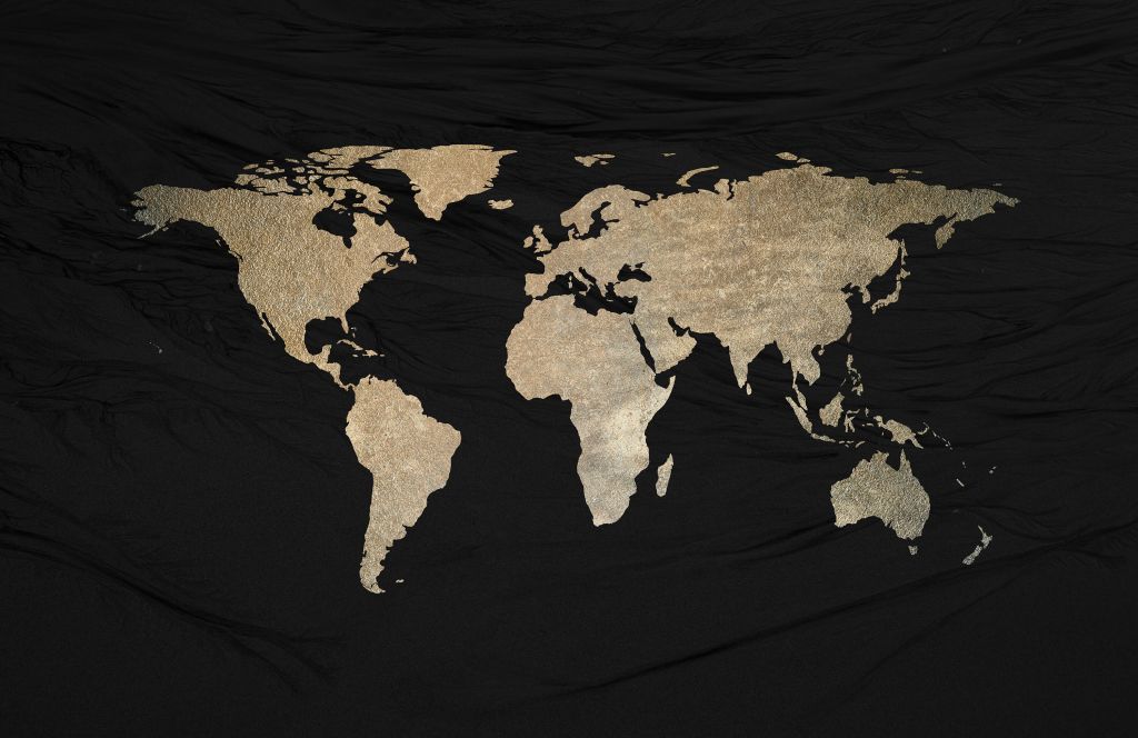 Mapa świata w kolorze jasnego złota