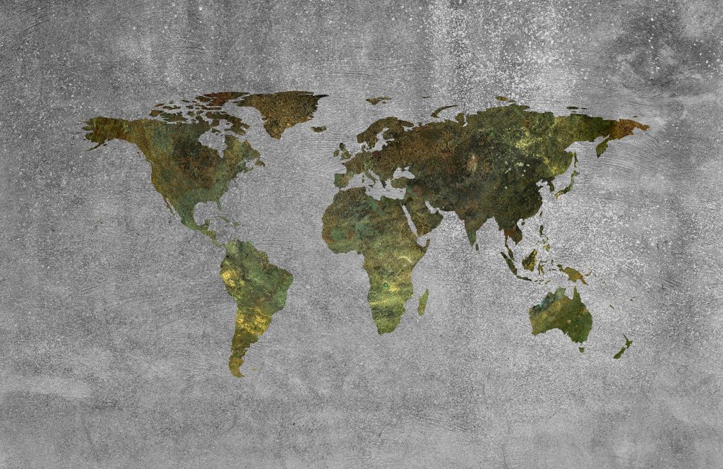 Mapa świata z zieloną strukturą na szarym betonie