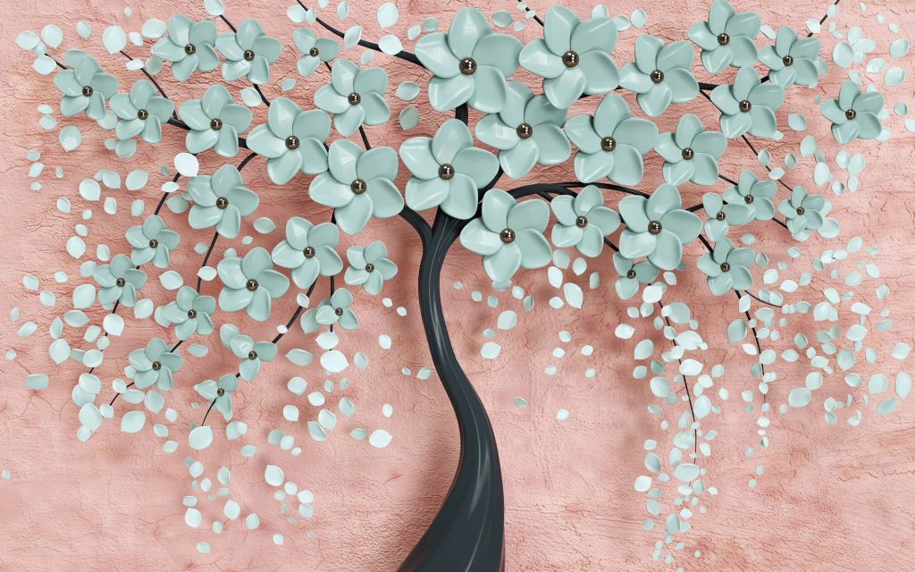 Czarne drzewo fantasy z kwiatami mięty