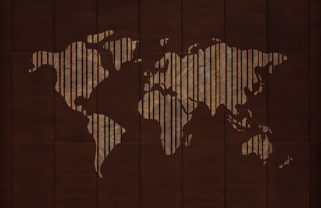 Mapa świata z teksturą drewna
