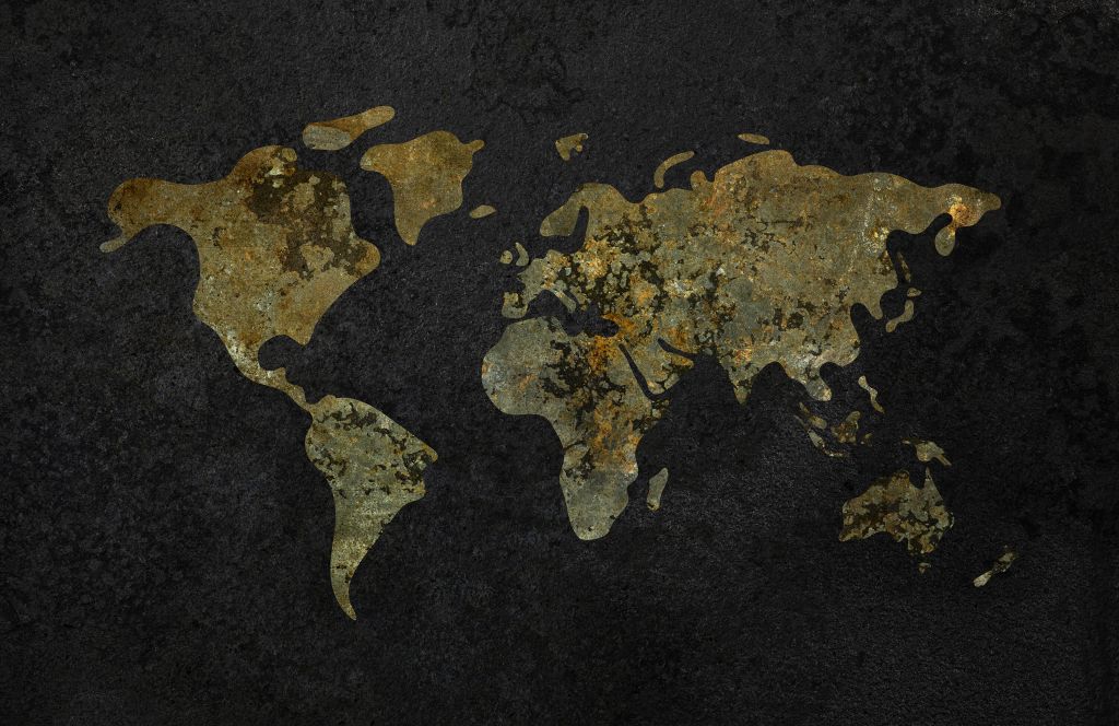 Mapa świata z teksturą złoto-zieloną