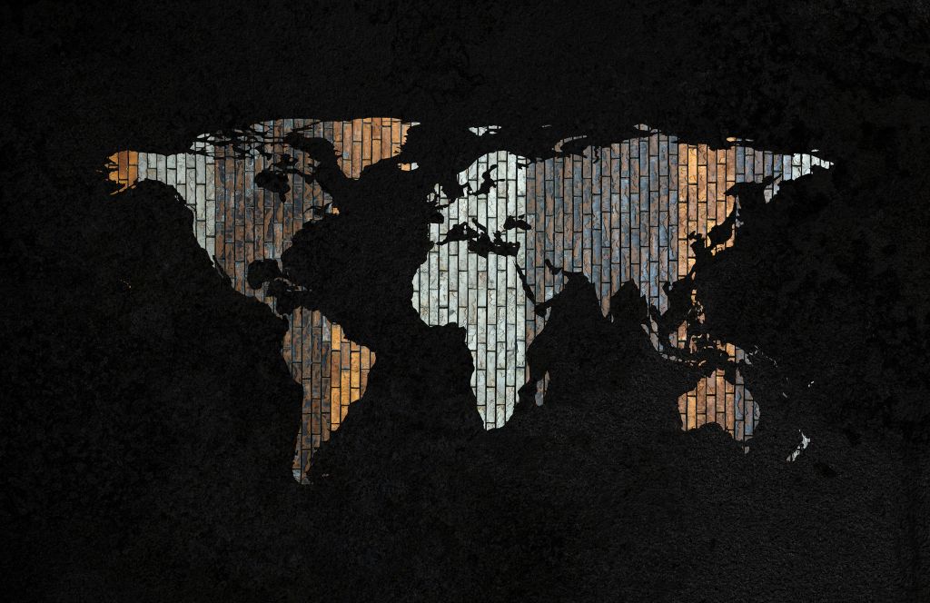 Mapa świata z pionowymi cegłami