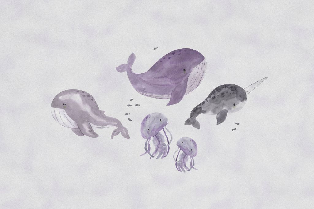 Wieloryby w morzu fioletowy
