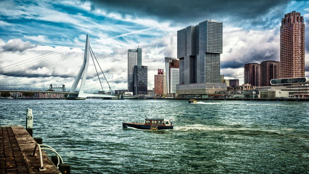 Skyline Rotterdam z widokiem na Kop van Zuid w kolorze 