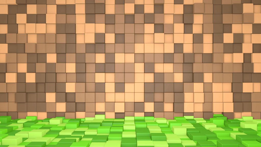 Krajobraz 3D Minecraft z brązowymi blokami